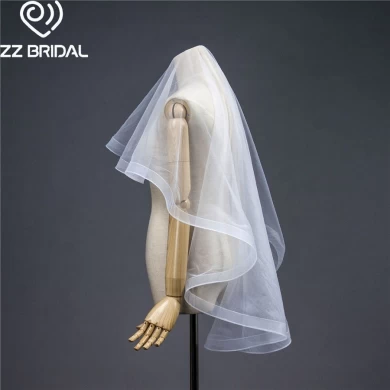 ZZ الزفاف 2017 تصميم جديد قصيرة الامريكيه الزفاف الحجاب قماش رقيق