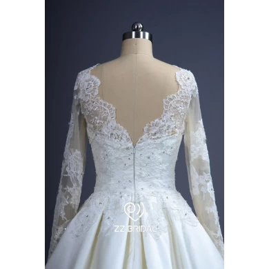 ZZ nupcial 2017 V-back Lace vestido de noiva de linha aplicada