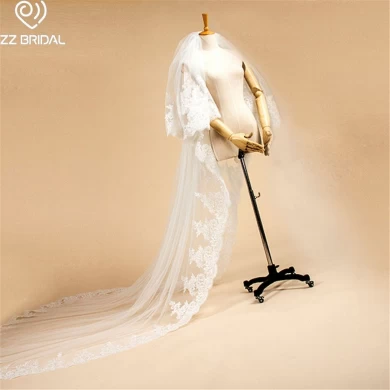 ZZ nupcial marfim borda renda duas camadas véu nupcial casamento com pente