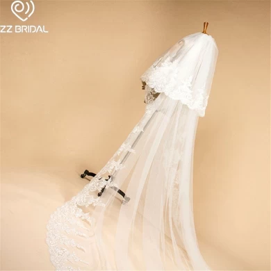 ZZ 新娘象牙花边边缘两层婚纱婚礼面纱与梳子