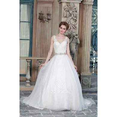 ZZ Bridal 2017 V-Back Belt Beaded Lace Applikationen A-Line Wedding Dress