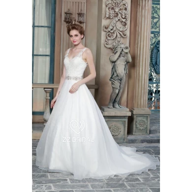 ZZ Bridal 2017 V-Back Belt Beaded Lace Applikationen A-Line Wedding Dress