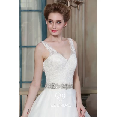 ZZ Bridal 2017 V-arrière ceinture perlée dentelle appliqued A-ligne robe de mariée