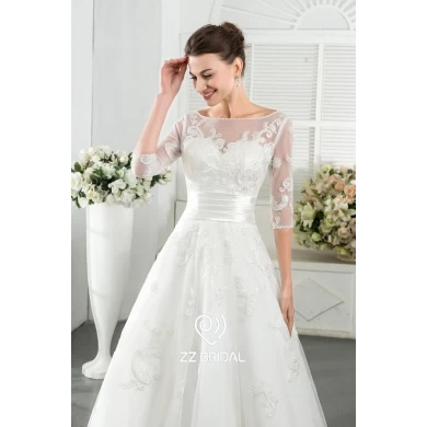 ZZ Свадебные 2017 V-задняя Кружевная аппликуед накладка A-Line свадебное платье