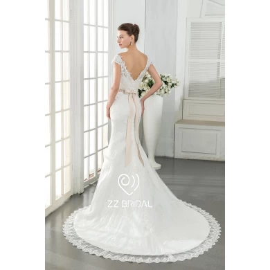 ZZ Bridal 2017 V-back pizzo appliqued perline abito da sposa sirena