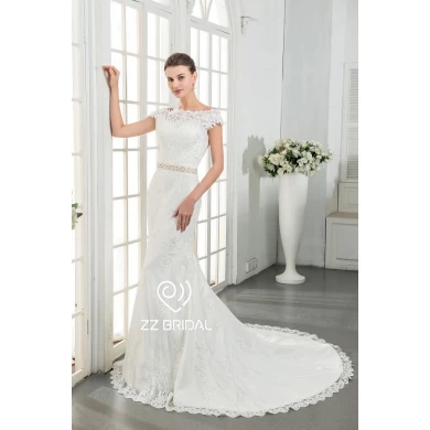 ZZ nupcial 2017 V-back renda aplicada vestido de noiva frisado sereia