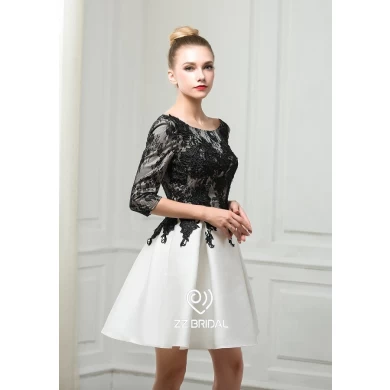 ZZ bridal 2017 V-back lace appliqued black short evening dress