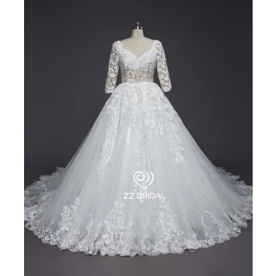 ZZ bridal 2017 V-neck and V-back lace appliqued A-line wedding dress