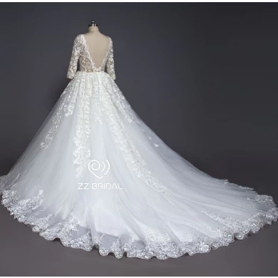 ZZ bridal 2017 V-neck and V-back lace appliqued A-line wedding dress