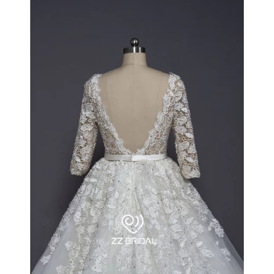 ZZ 新娘 2017 v 领和 v 背花边 appliqued A 线婚纱礼服