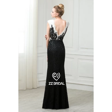 ZZ nupcial 2017 v-Neck e v-back renda aplicada vestido de noite preto