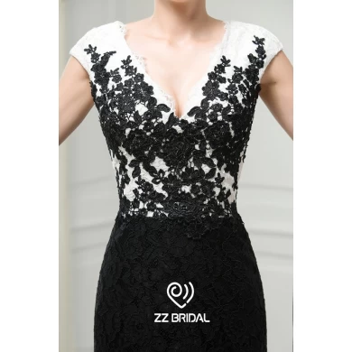 Koronki dla nowożeńców 2017 ZZ serek i V-back appliqued czarna suknia wieczorowa