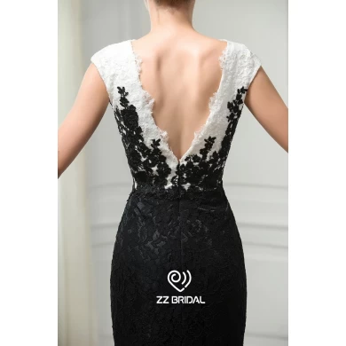 ZZ Bridal 2017 v-cou et v-back dentelle appliqued robe de soirée noire