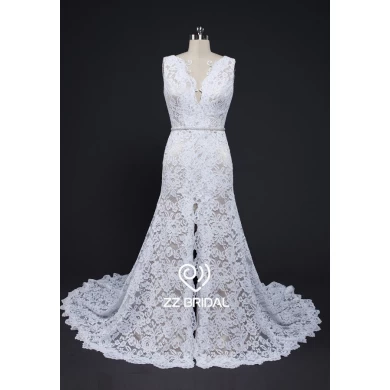 ZZ bridal 2017 V-neck backless lace appliqued mermaid wedding dress