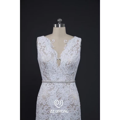 ZZ nupcial 2017 V-pescoço backless renda aplicada sereia vestido de noiva