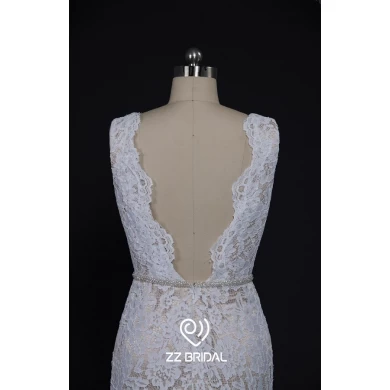 ZZ bridal 2017 V-neck backless lace appliqued mermaid wedding dress