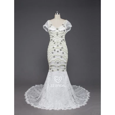 ZZ Bridal 2017 V-cou capuchon manches perles robe de mariée sirène