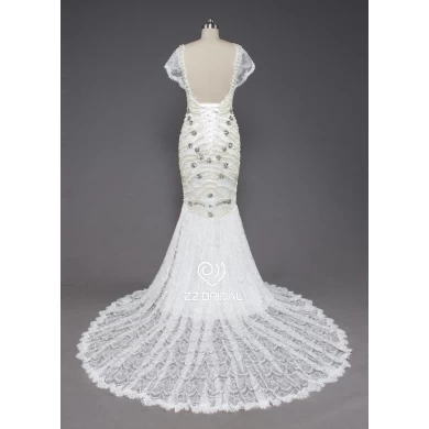 ZZ bridal 2017 V-neck cap sleeve beaded mermaid wedding dress