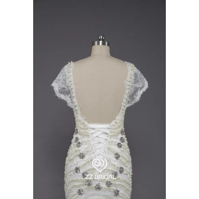 ZZ bridal 2017 V-neck cap sleeve beaded mermaid wedding dress
