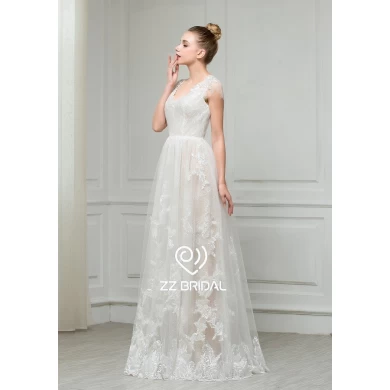 ZZ Bridal 2017 V-Neck Cap Sleeve Lace Applikationen A-Line Wedding Dress