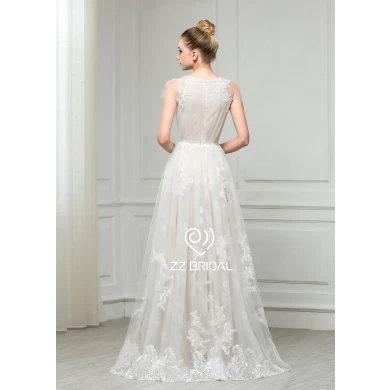 ZZ bridal 2017 V-neck cap sleeve lace appliqued A-line wedding dress