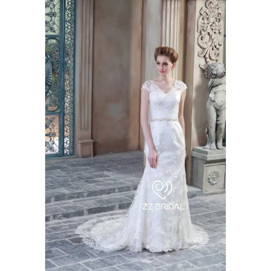 ZZ Bridal 2017 V-cou bonnet manche dentelle appliqued robe de mariée sirène