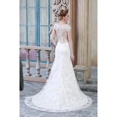 ZZ bridal 2017 V-neck cap sleeve lace appliqued mermaid wedding dress