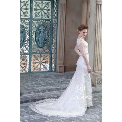 ZZ Bridal 2017 V-cou bonnet manche dentelle appliqued robe de mariée sirène