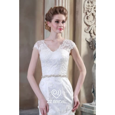 ZZ bridal 2017 V-neck cap sleeve lace appliqued mermaid wedding dress