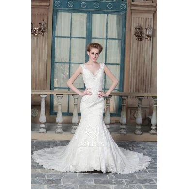 ZZ Bridal 2017 V-Neck Lace Applikationen und Beaded A-Line Wedding Dress