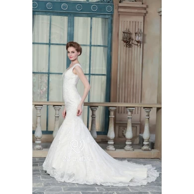 ZZ Bridal 2017 V-collo pizzo appliqued e perline A-line abito da sposa