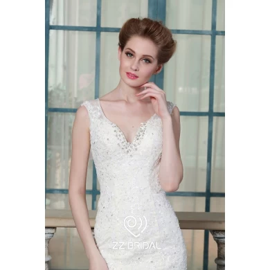 ZZ bridal 2017 V-neck lace appliqued and beaded A-line wedding dress