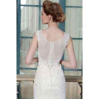 ZZ nupcial 2017 V-pescoço de renda aplicada e frisado vestido de noiva de uma linha