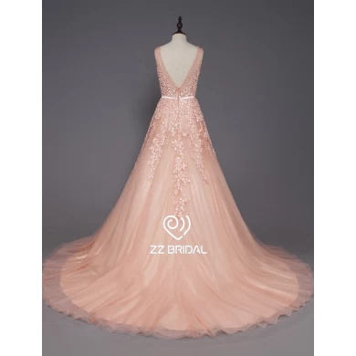 ZZ Bridal 2017 V-Neck Lace Applikationen und Beaded lange Evening Dress