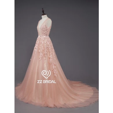 ZZ Bridal 2017 V-cou dentelle appliqued et perlée robe de soirée longue