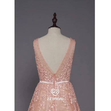 ZZ Bridal 2017 V-cou dentelle appliqued et perlée robe de soirée longue