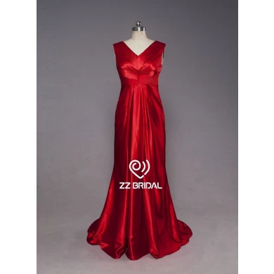 ZZ bridal 2017 V-neck sleeveless ruffled red long evening dress
