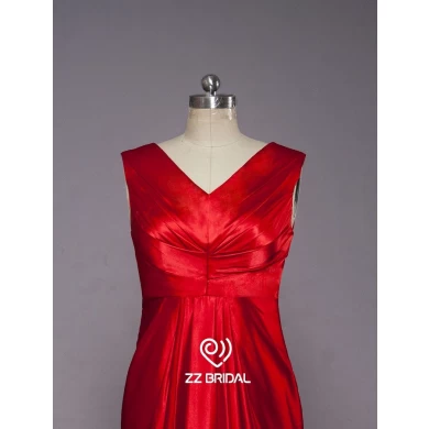 ZZ bruids 2017 V-neck mouwloos gegolfde rode lange avondjurk