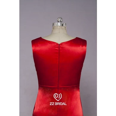 ZZ nupcial 2017 v-cuello sin mangas rojo rizado Vestido de noche largo