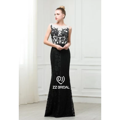ZZ 新娘2017船颈部和 V 背花边 appliqued 黑色晚礼服