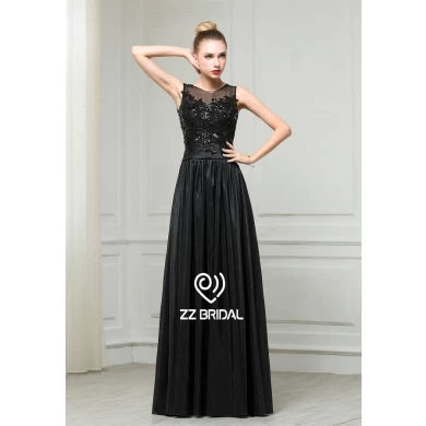 ZZ Bridal 2017 bateau cou dentelle appliqued Black long robe de soirée