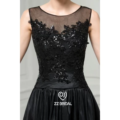 ZZ bridal 2017 boat neck lace appliqued black long evening dress
