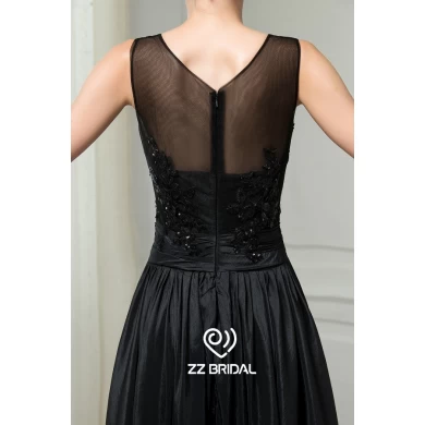 ZZ nupcial 2017 barco cuello de encaje apliques negro vestido largo de noche