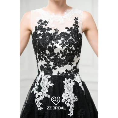 ZZ 新娘2017船颈部花边 appliqued 黑色短晚礼服