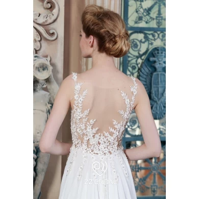 ZZ bridal 2017 boat neck lace appliqued chiffon A-line wedding dress