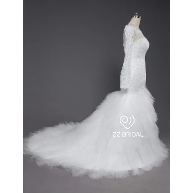 ZZ bridal 2017 boat neck long sleeve lace mermaid wedding dress