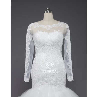 ZZ nupcial 2017 pescoço de barco manga comprida vestido de noiva sereia