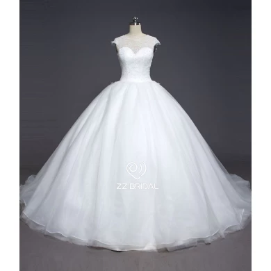 Appliqued ZZ koronki dla nowożeńców 2017 cap rękaw suknia ślubna suknia piłkę