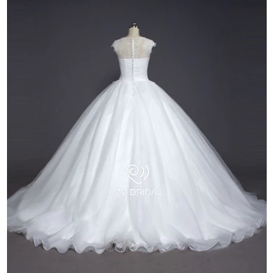 Appliqued ZZ koronki dla nowożeńców 2017 cap rękaw suknia ślubna suknia piłkę