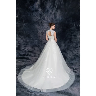 ZZ bridal 2017 halter strap lace appliqued beaded A-line wedding dress